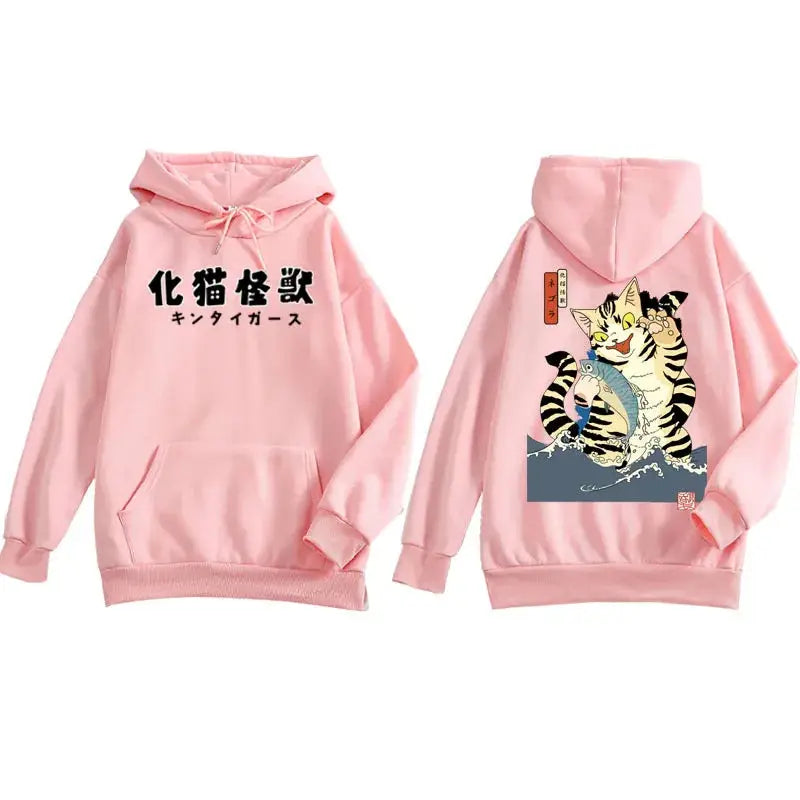 Japan Style Cats Harajuku Oversize Hoodie - Pink / S