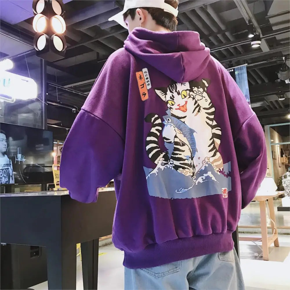 Japan Style Cats Harajuku Oversize Hoodie - Purple / S