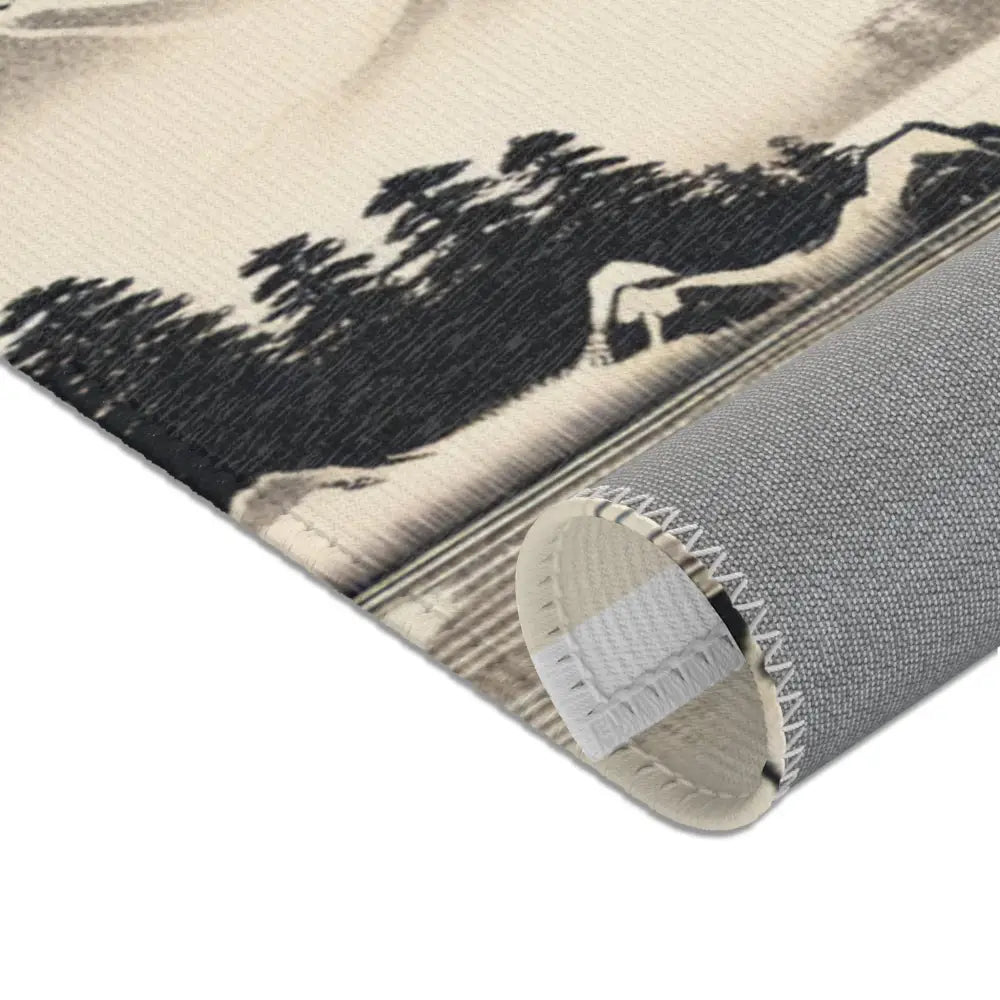 Japanese Art Distinct Area Rug with Serene Ink Landscape