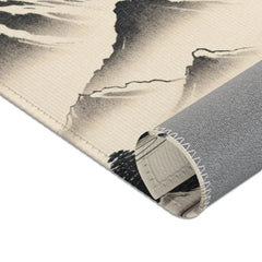 Japanese Art Distinct Area Rug with Serene Ink Landscape