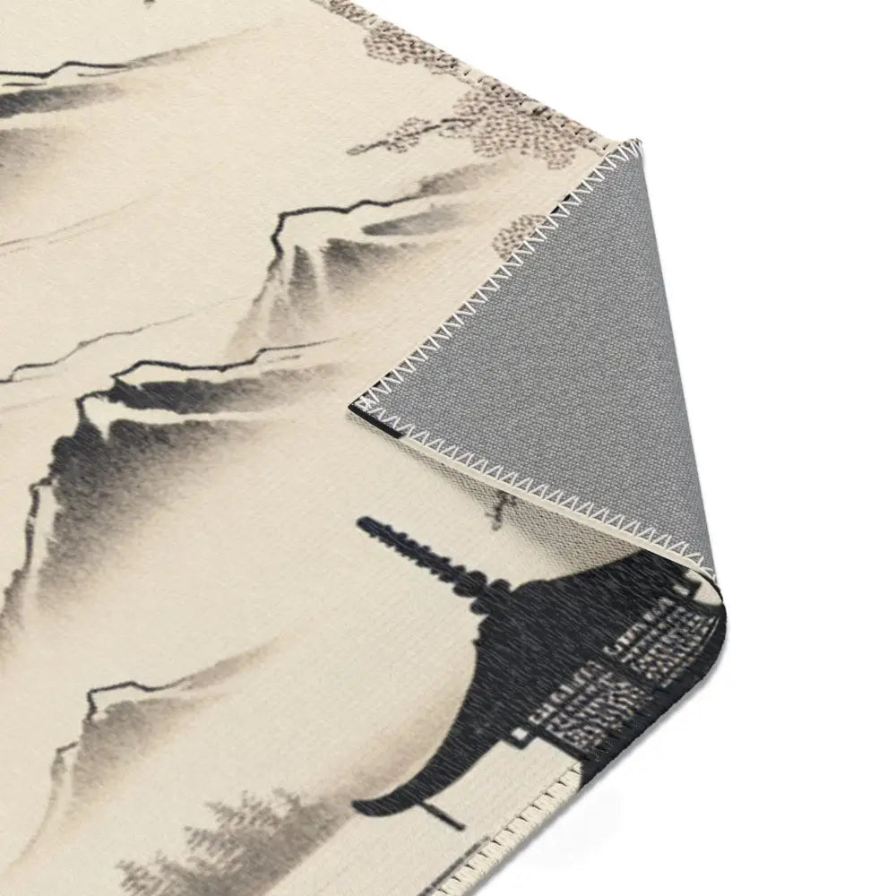 Japanese Art Distinct Area Rug with Serene Ink Landscape