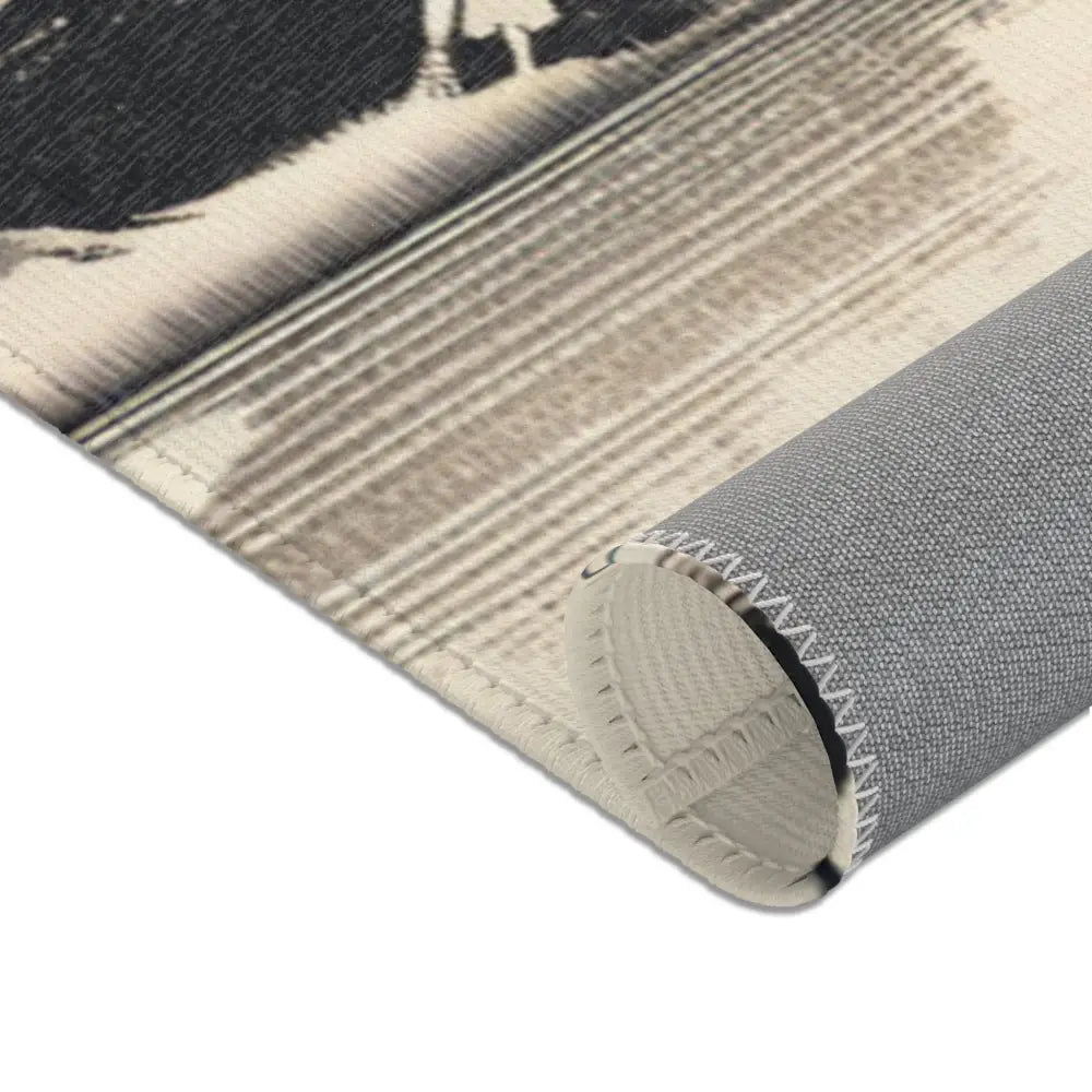 Japanese Art Distinct Area Rug with Serene Ink Landscape