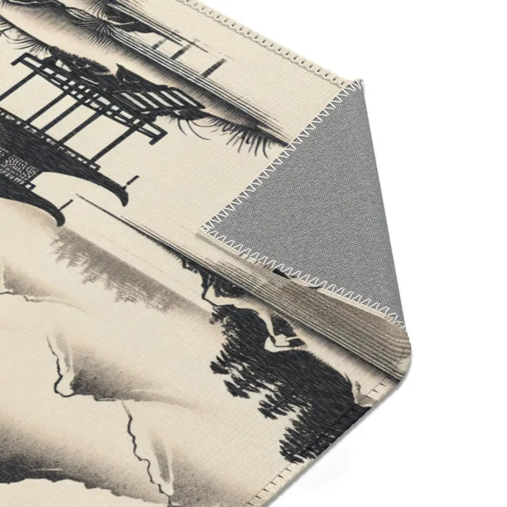 Japanese Art Distinct Area Rug with Serene Ink Landscape