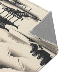 Japanese Art Distinct Area Rug with Serene Ink Landscape