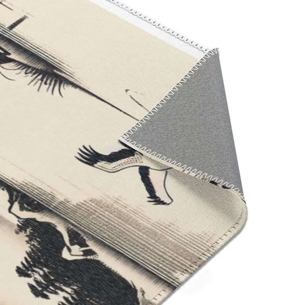 Japanese Art Distinct Area Rug with Serene Ink Landscape