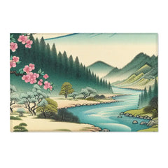Japanese Art-Inspired Area Rug with Cherry Blossom Tree