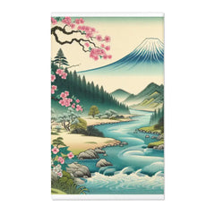 Japanese Art-Inspired Area Rug with Cherry Blossom Tree