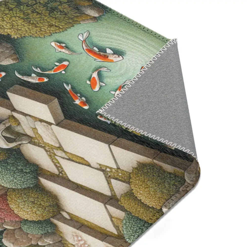 Japanese Art Inspired Area Rug with Cherry Blossoms and Koi