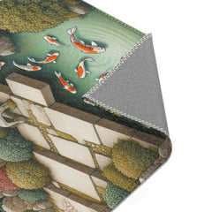 Japanese Art Inspired Area Rug with Cherry Blossoms and Koi