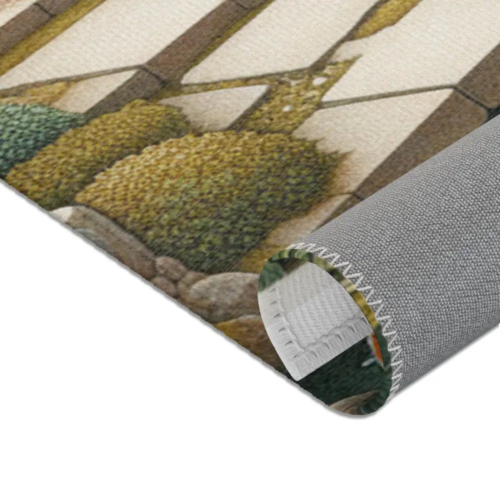 Japanese Art Inspired Area Rug with Cherry Blossoms and Koi