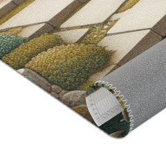 Japanese Art Inspired Area Rug with Cherry Blossoms and Koi