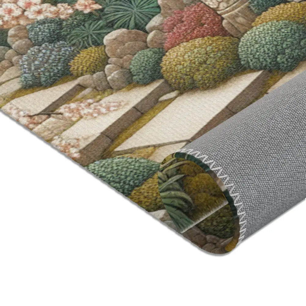 Japanese Art Inspired Area Rug with Cherry Blossoms and Koi