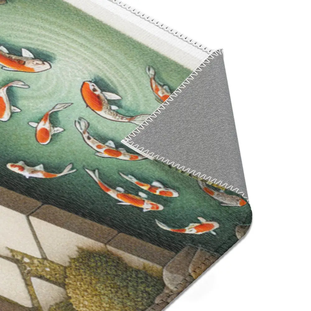 Japanese Art Inspired Area Rug with Cherry Blossoms and Koi
