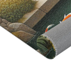 Japanese Art Inspired Area Rug with Cherry Blossoms and Koi