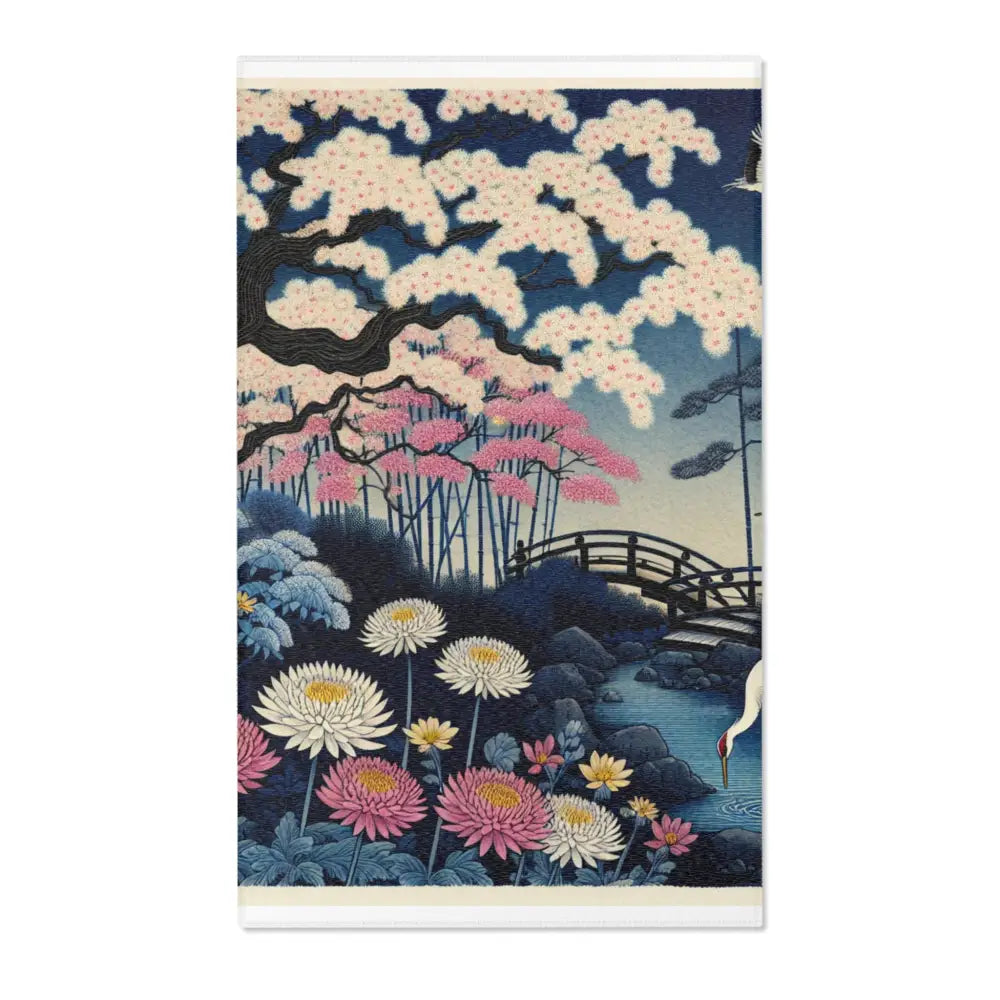Japanese Art-Inspired Area Rug with Sakura