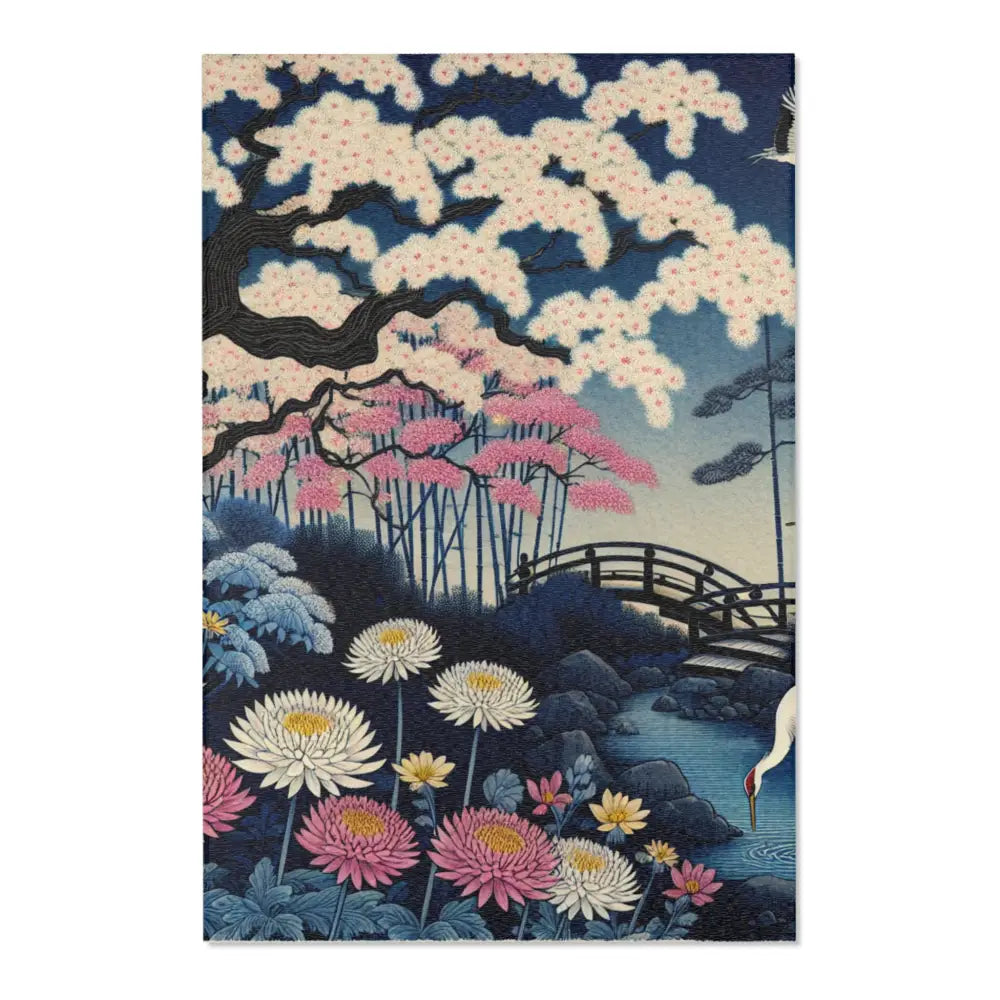 Japanese Art-Inspired Area Rug with Sakura