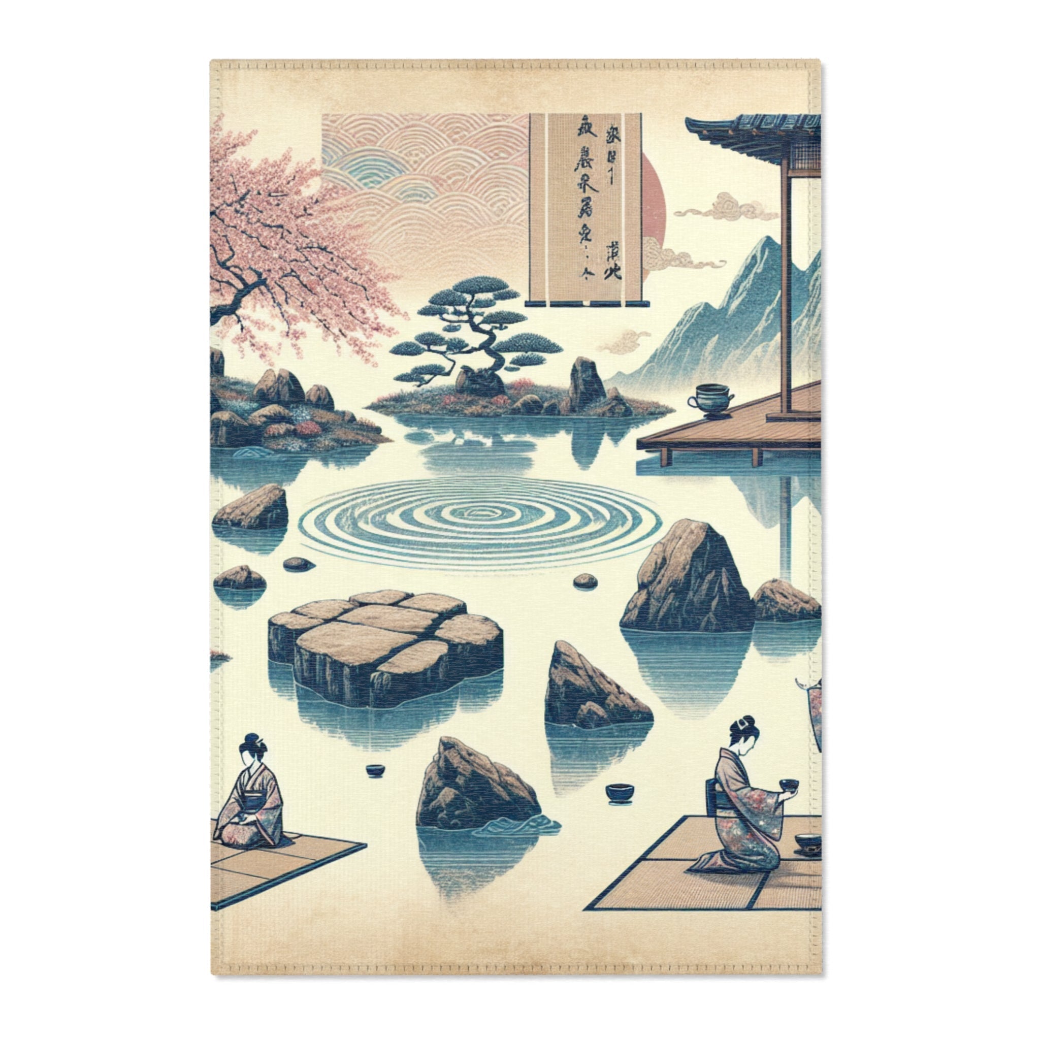 Japanese Art-Inspired Area Rug with Zen Garden Design 24’’