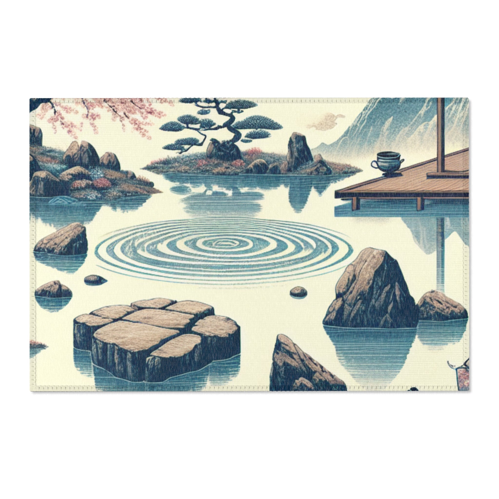 Japanese Art-Inspired Area Rug with Zen Garden Design 36’’