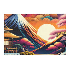 Japanese Artwork Area Rug with Cherry Blossom and Waterfall