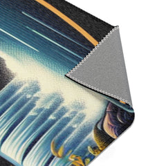 Japanese Artwork Area Rug with Cherry Blossom and Waterfall