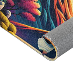 Japanese Artwork Area Rug with Cherry Blossom and Waterfall