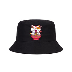 Japanese Cartoon Cat Bucket Hat - Cat-Black / One Size