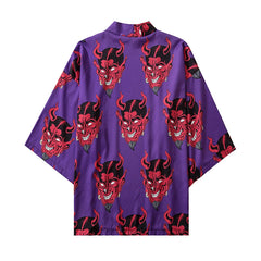 Japanese Demon 3/4 Sleeve Kimono - Purple / M - KIMONO