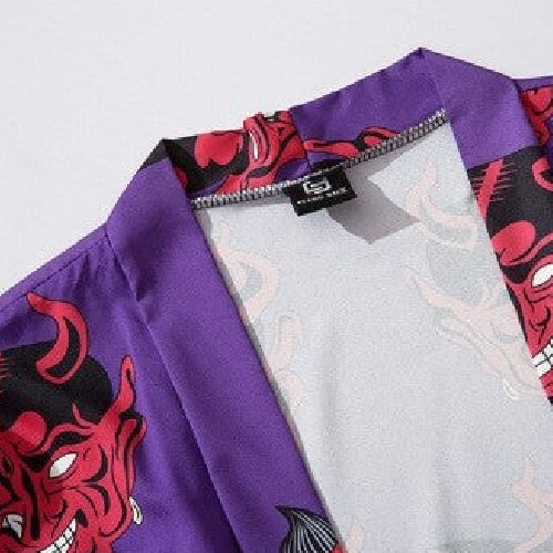 Japanese Demon 3/4 Sleeve Kimono - KIMONO
