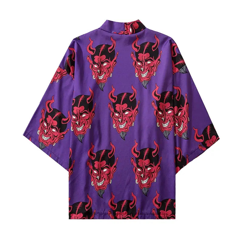 Japanese Demon 3/4 Sleeve Kimono - KIMONO