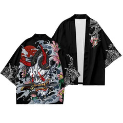 Japanese Demon and Snake 3/4 Sleeve Kimono - KIMONO