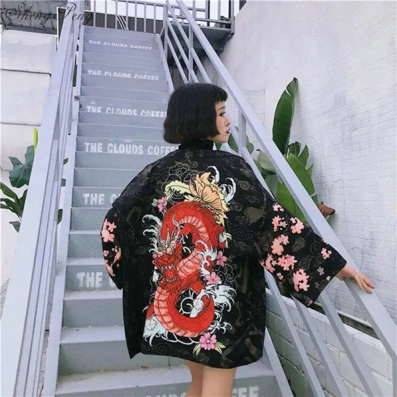 Japanese Dragon Sakuras Kimono - KIMONO