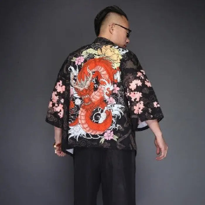 Japanese Dragon Sakuras Kimono - M - KIMONO