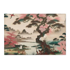 Japanese Edo-Inspired Silk Area Rug with Cherry Blossom