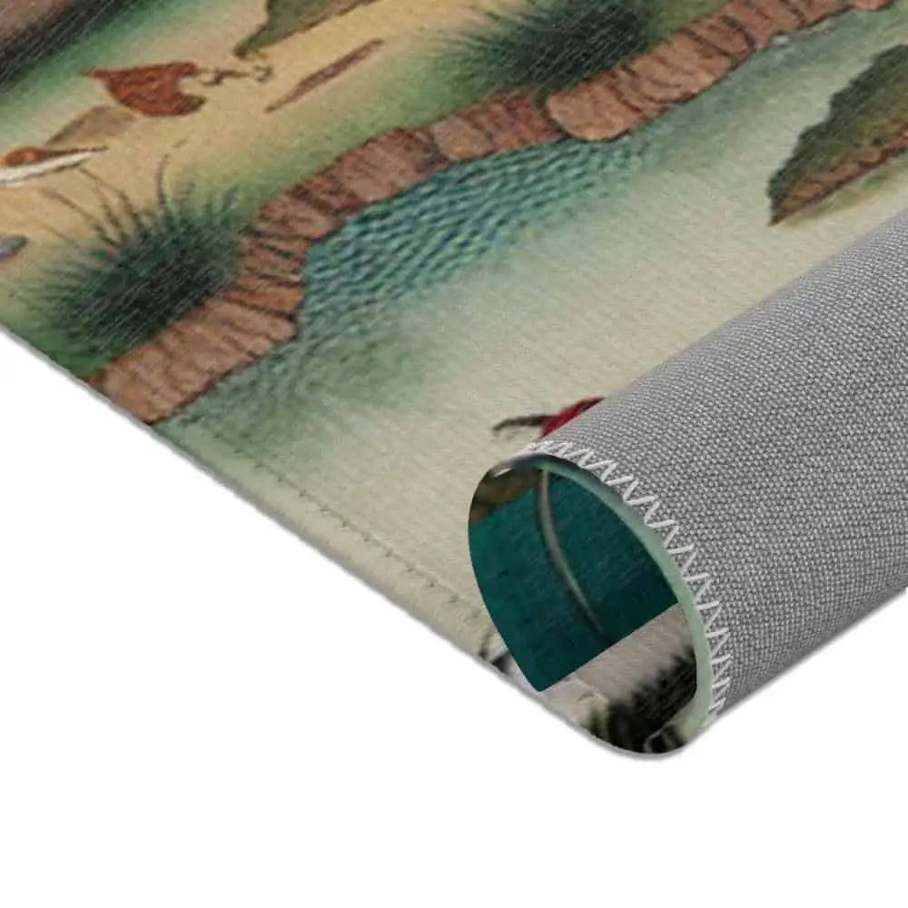 Japanese Edo-Inspired Silk Area Rug with Cherry Blossom