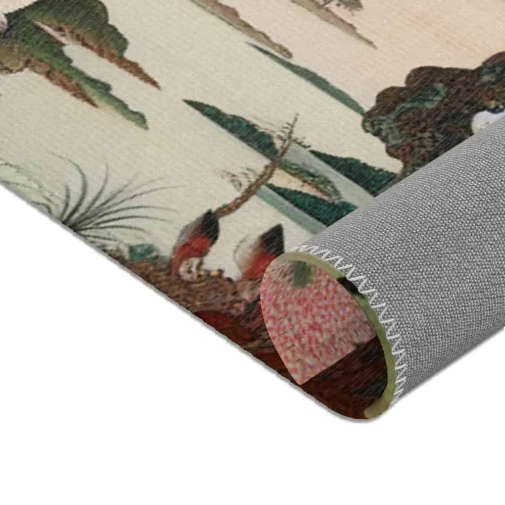 Japanese Edo-Inspired Silk Area Rug with Cherry Blossom