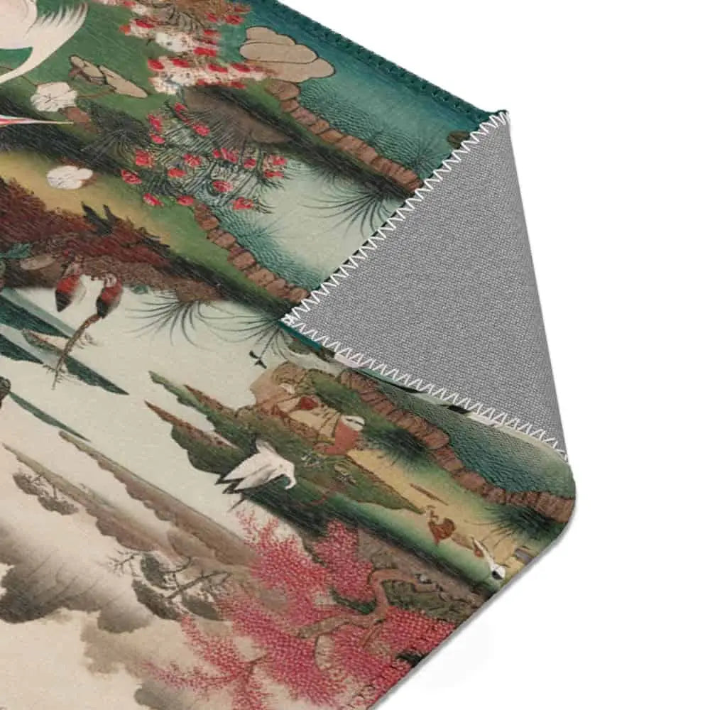 Japanese Edo-Inspired Silk Area Rug with Cherry Blossom