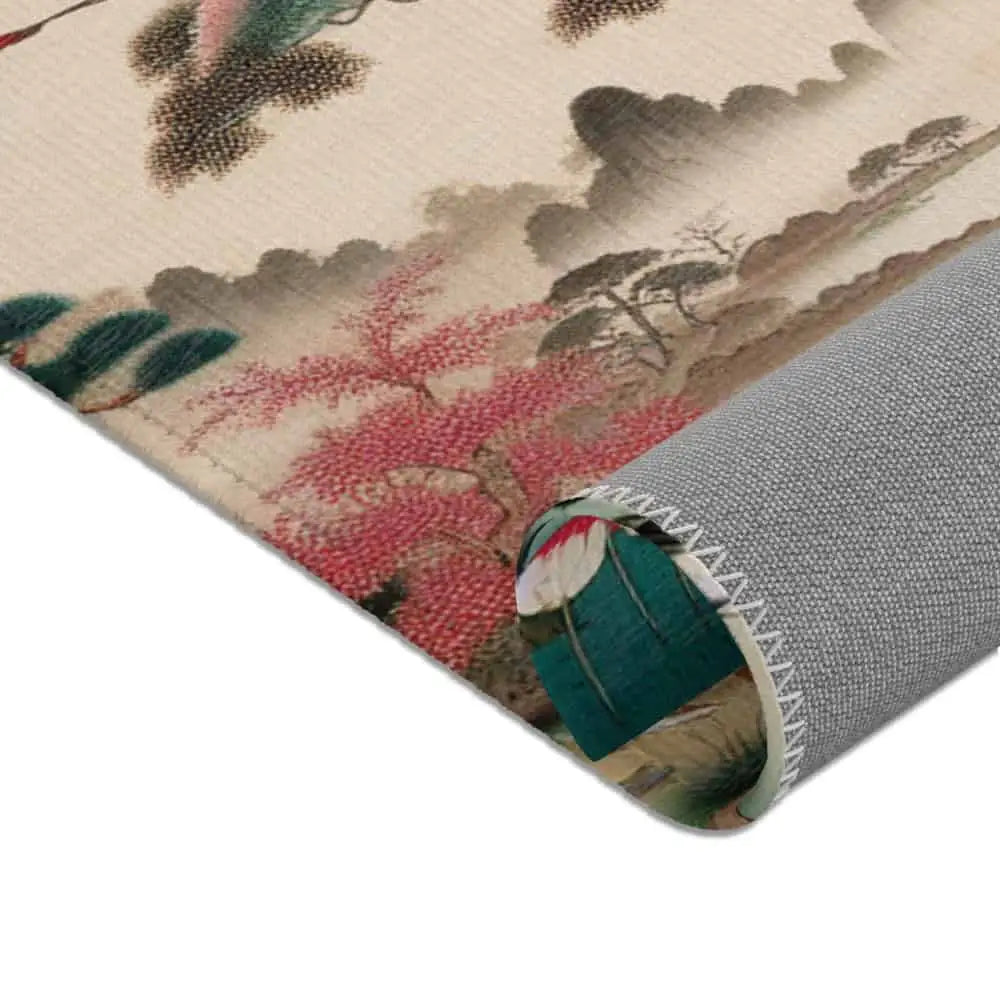 Japanese Edo-Inspired Silk Area Rug with Cherry Blossom