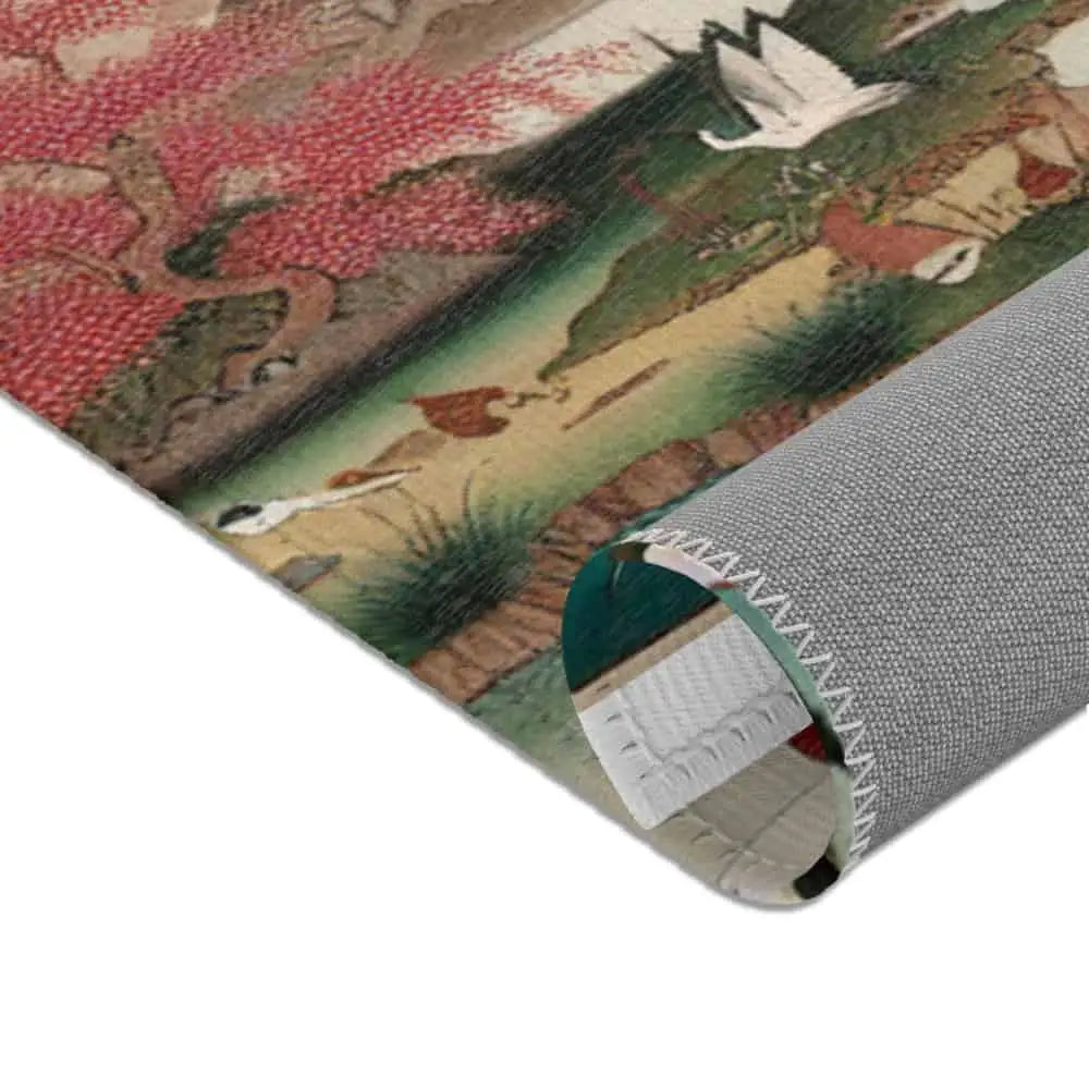 Japanese Edo-Inspired Silk Area Rug with Cherry Blossom