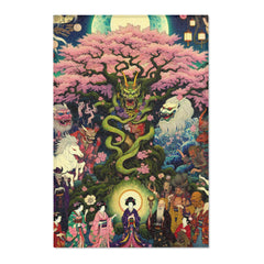 Japanese Folklore Area Rug with Cherry Blossom Design 24’’