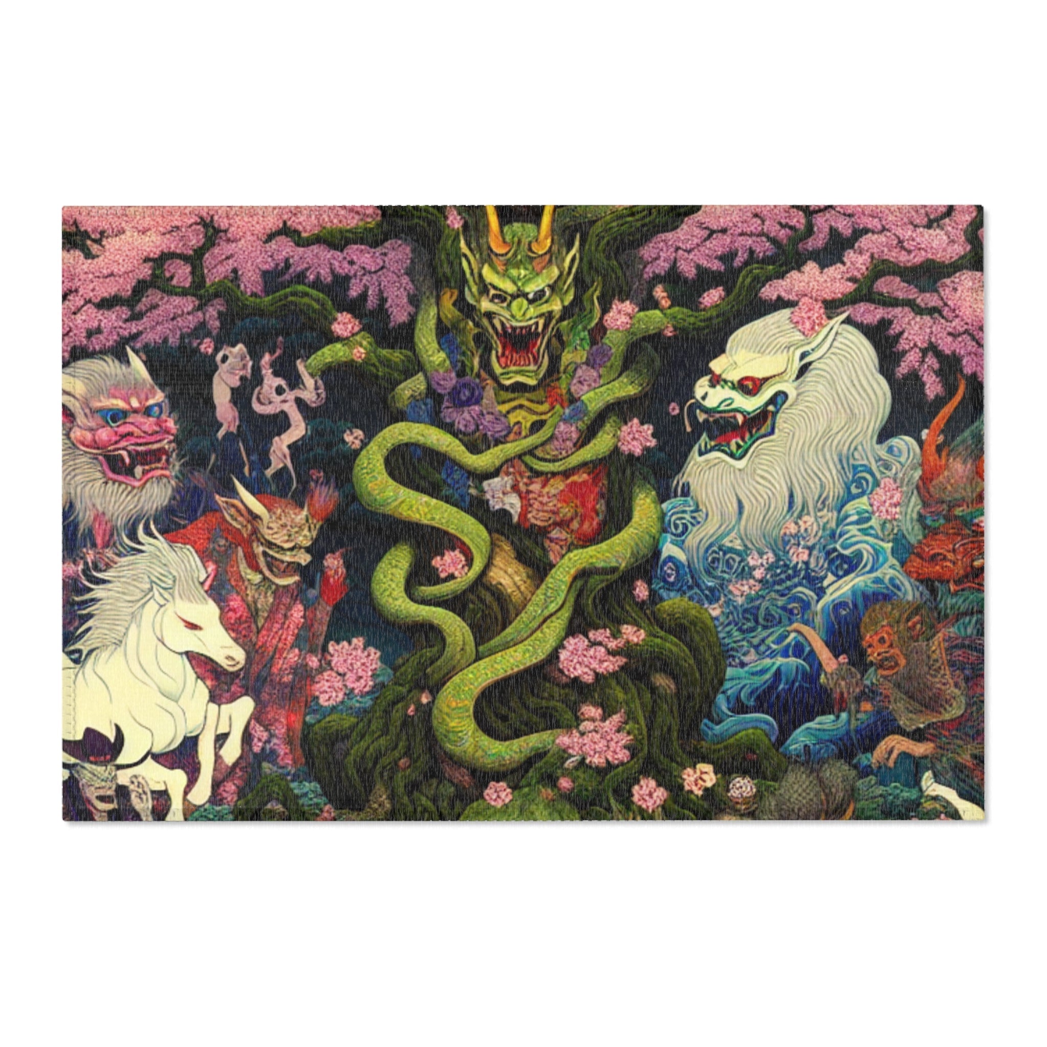 Japanese Folklore Area Rug with Cherry Blossom Design 36’’