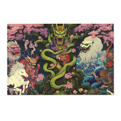 Japanese Folklore Area Rug with Cherry Blossom Design 36’’