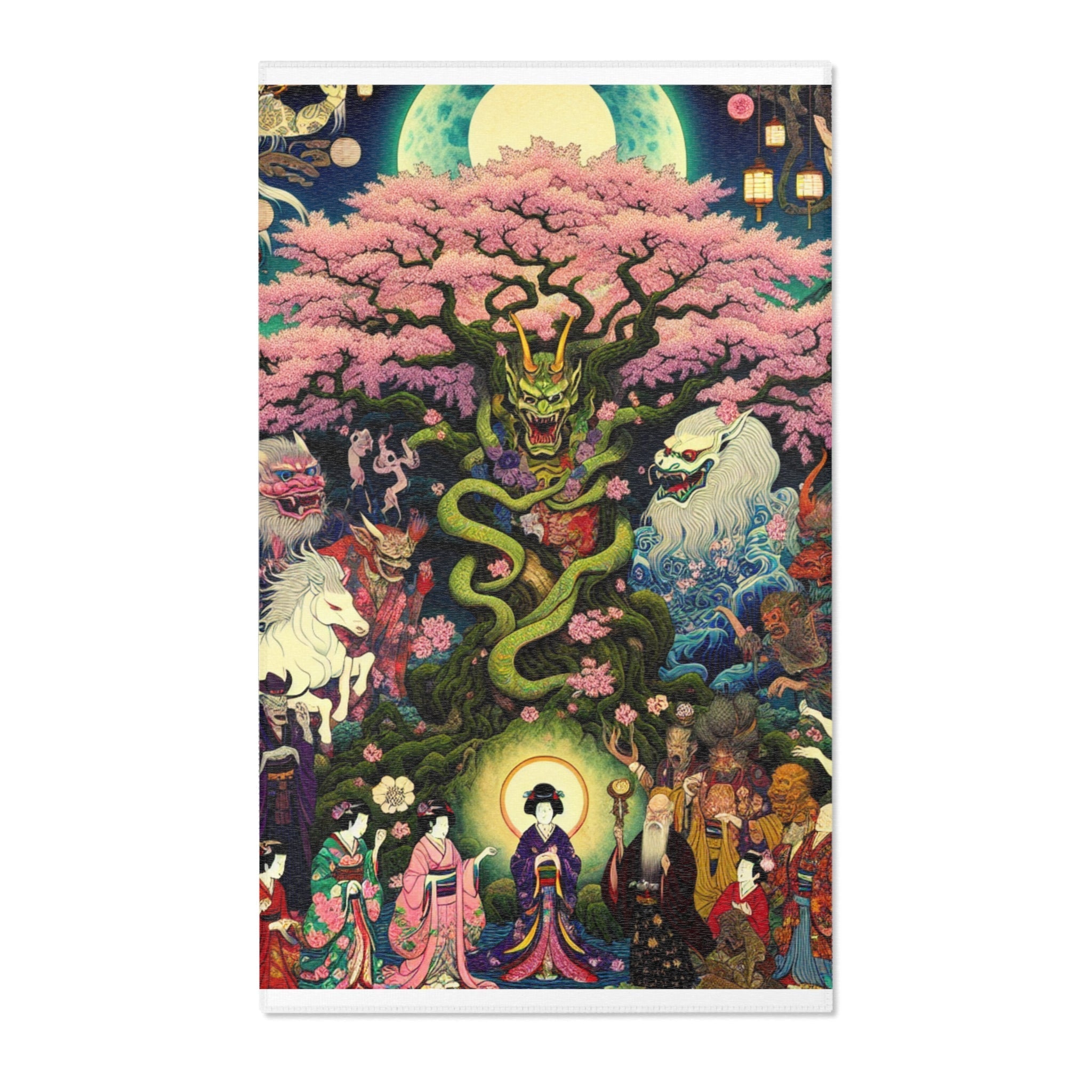 Japanese Folklore Area Rug with Cherry Blossom Design 36’’