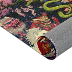 Japanese Folklore Area Rug with Cherry Blossom Design