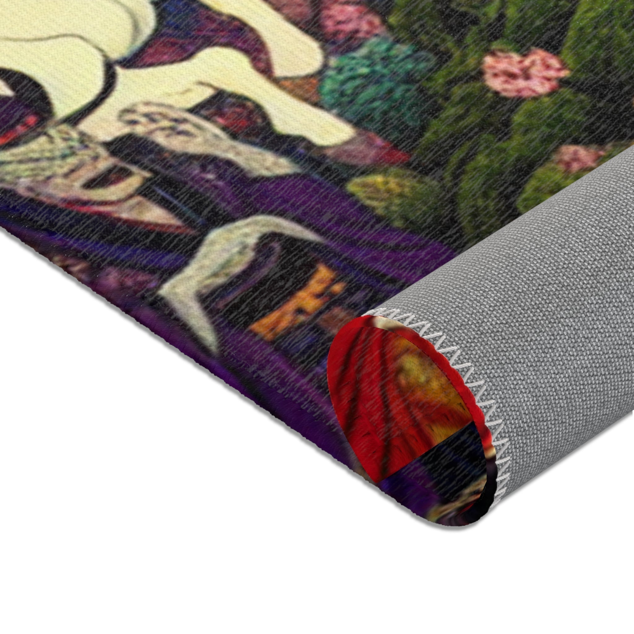 Japanese Folklore Area Rug with Cherry Blossom Design