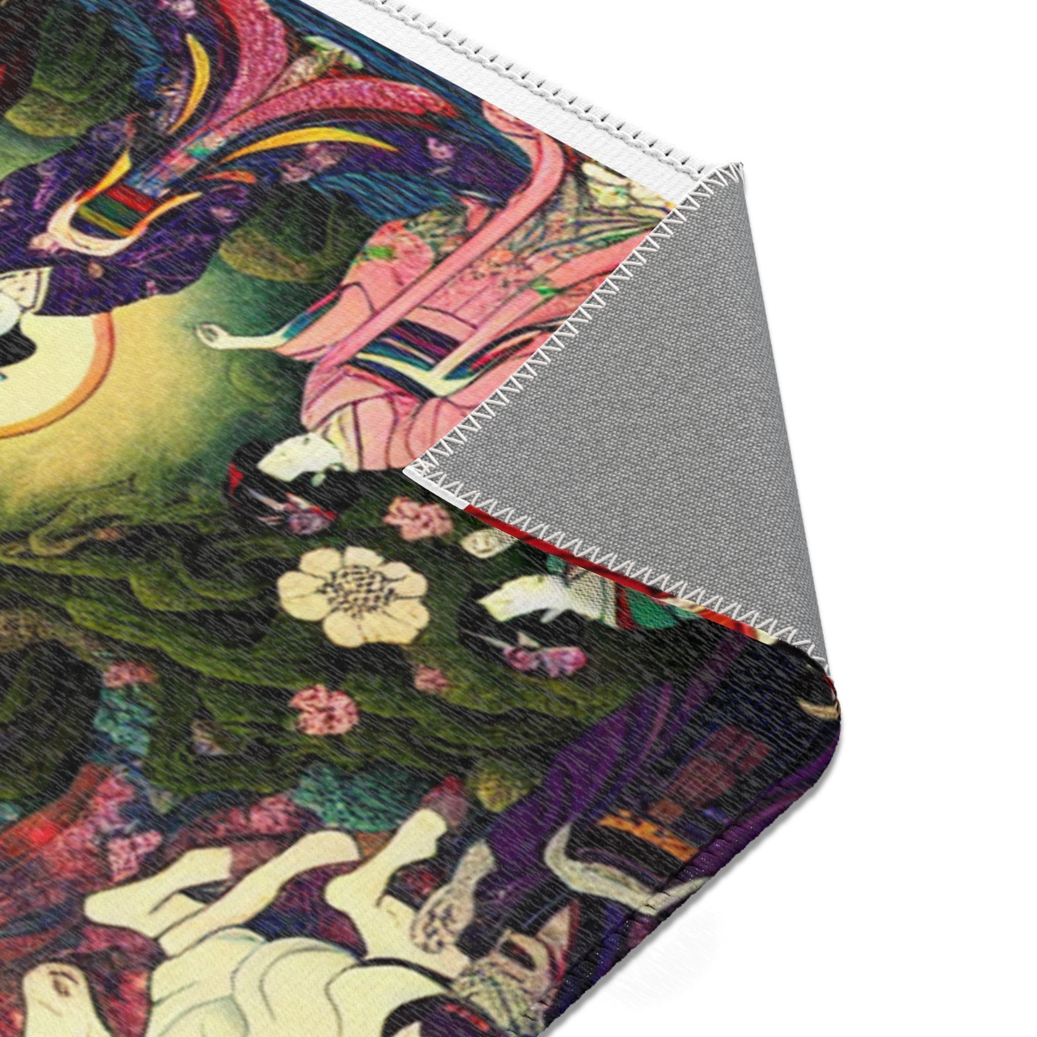 Japanese Folklore Area Rug with Cherry Blossom Design