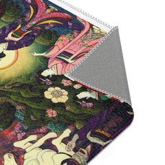 Japanese Folklore Area Rug with Cherry Blossom Design