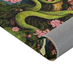Japanese Folklore Area Rug with Cherry Blossom Design