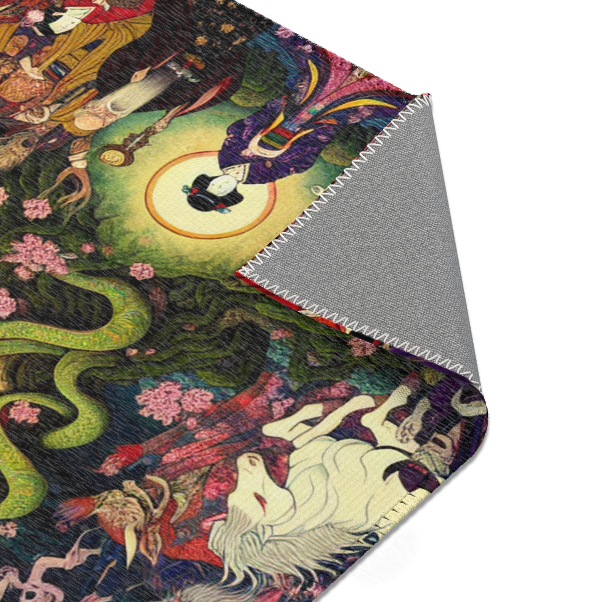 Japanese Folklore Area Rug with Cherry Blossom Design