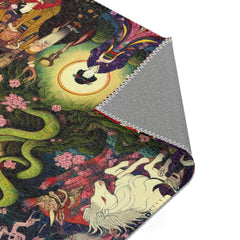 Japanese Folklore Area Rug with Cherry Blossom Design
