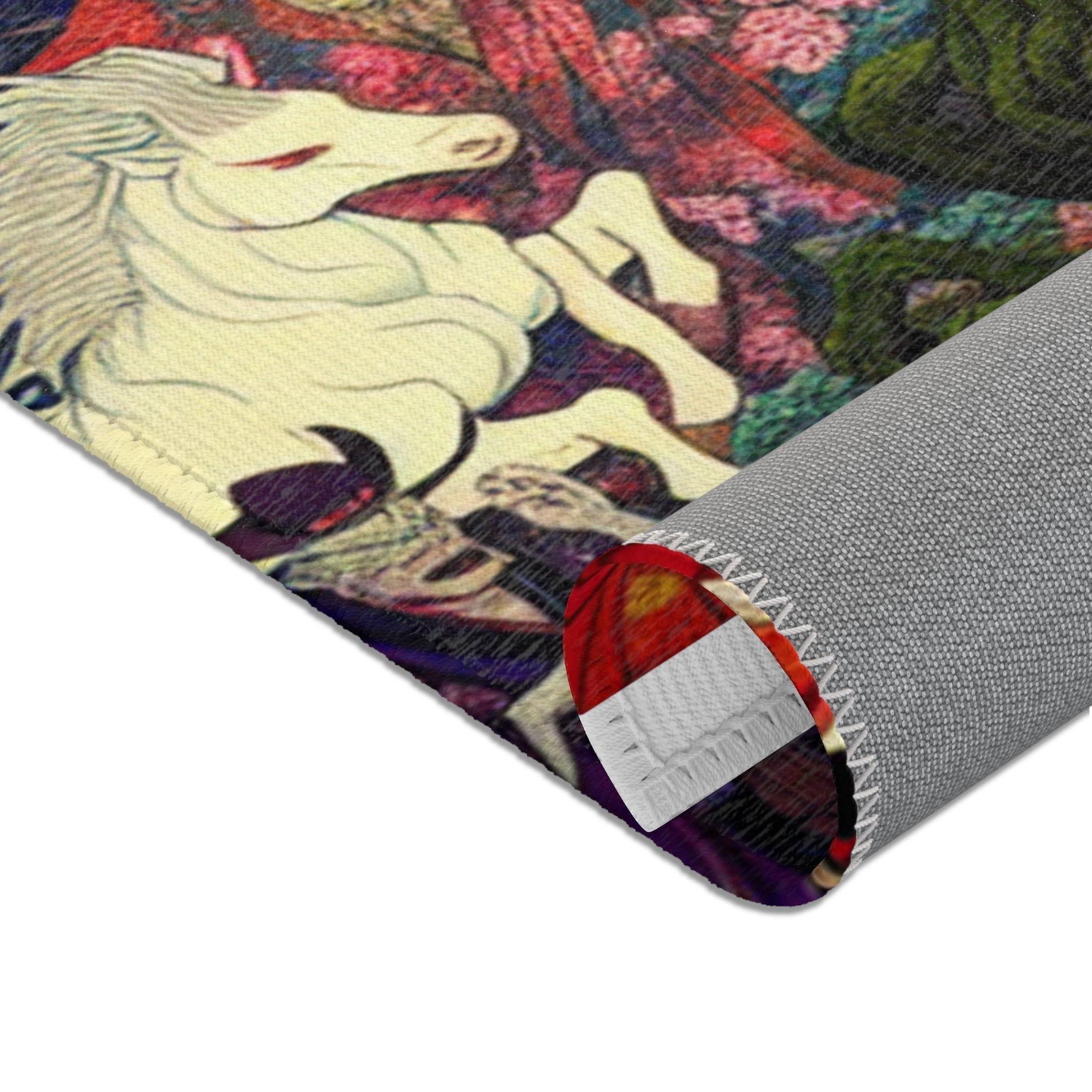 Japanese Folklore Area Rug with Cherry Blossom Design